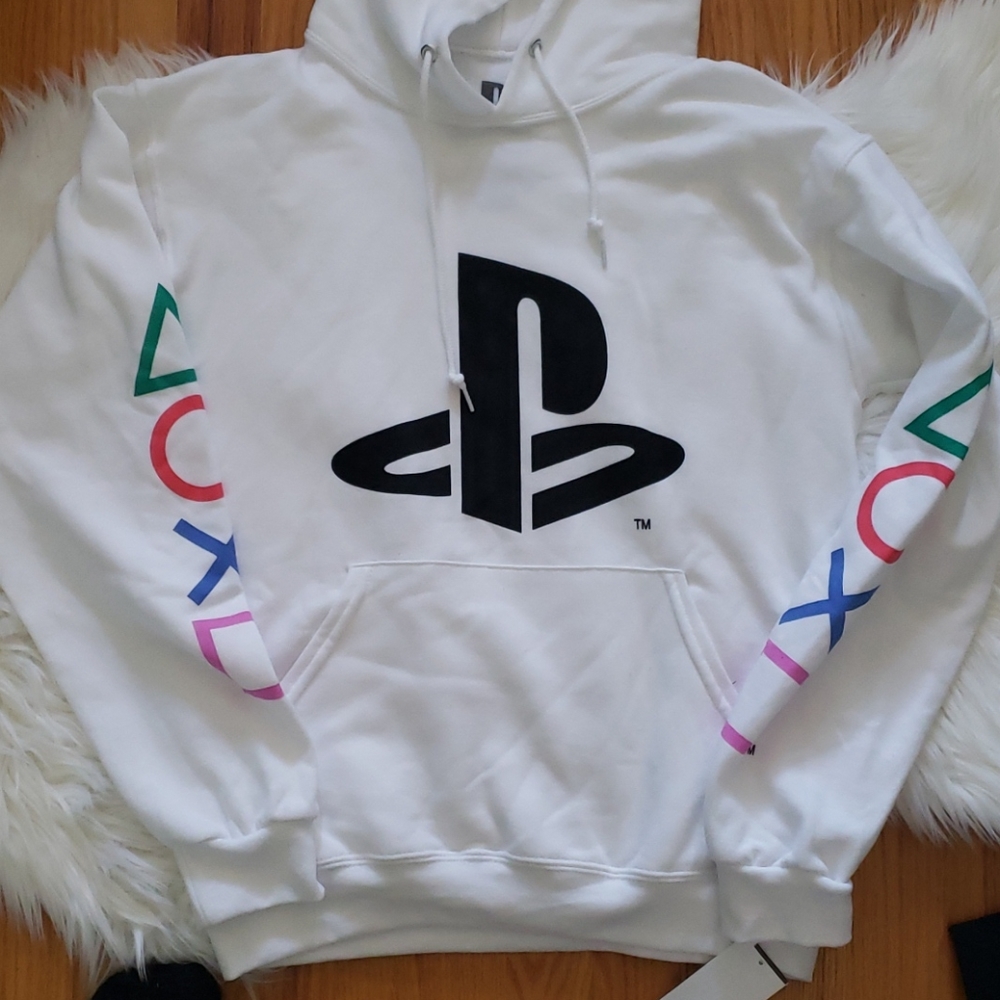 Sony PlayStation Logo and Controller White Hoodie